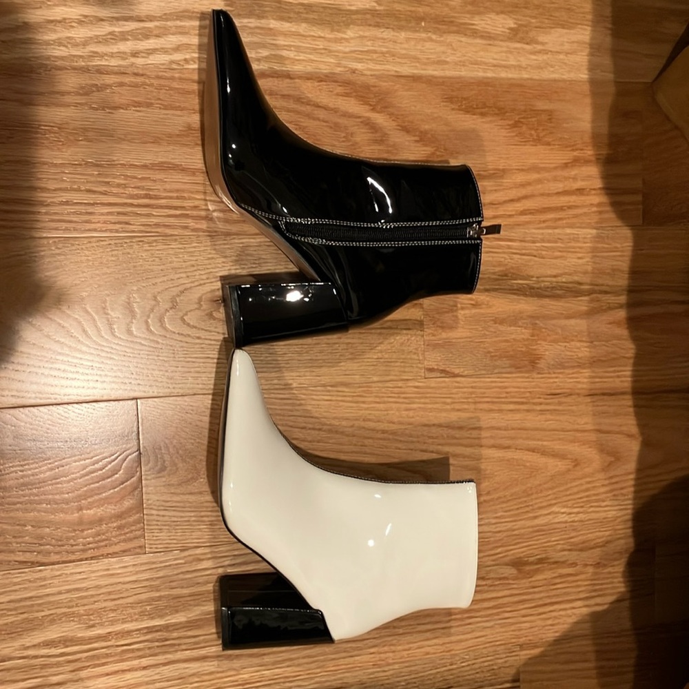 Black and white patent boots